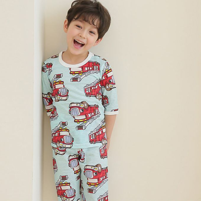 正韓 Puco - 超優質嬰幼兒/兒童七分袖100% 有機純棉家居服/睡衣-打火英雄