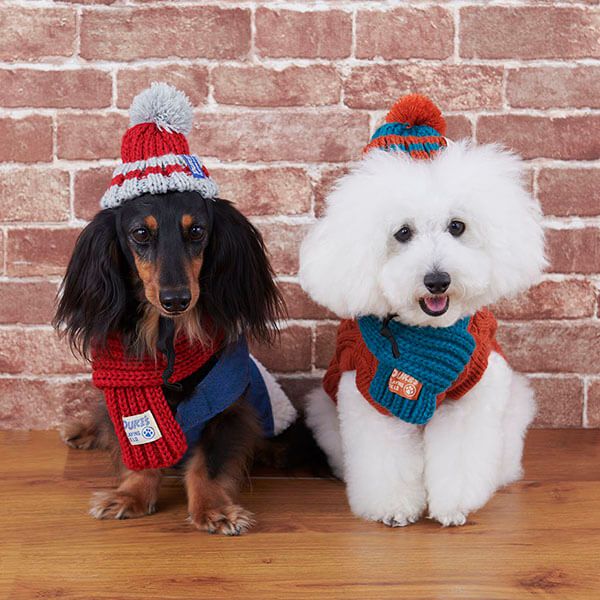 日本代購 - 麻花編織寵物帽/寵物頭套-酒紅 (M)