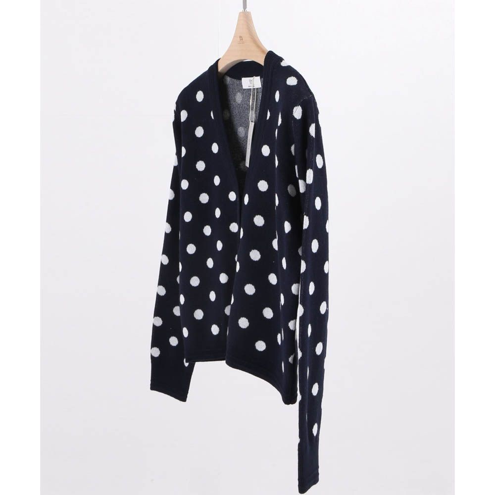 韓製 經典點點V領針織外套-海軍深藍 (FREE)