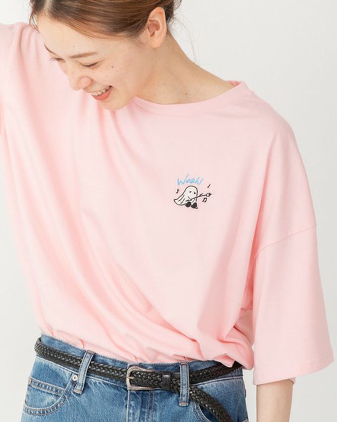 日本 gleam - 俏皮露營幽靈印花寬大風短袖T恤-白