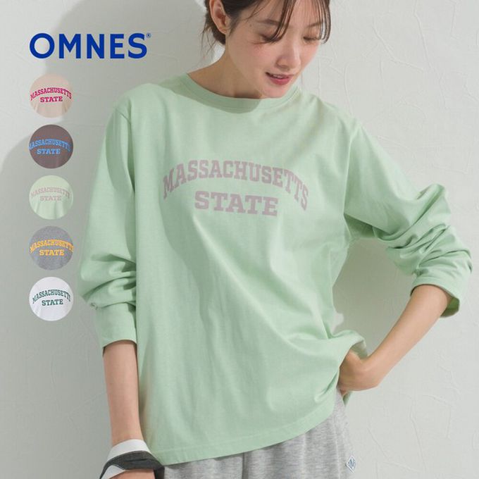 日本 OMNES - 100%棉 簡約英文標語長袖上衣-淺灰
