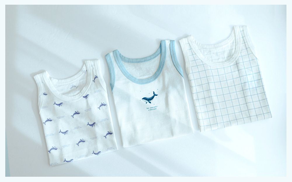 (3入組)男寶無螢光輕柔棉背心-格紋X鯨魚