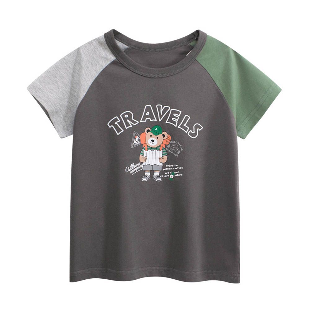 純棉短袖上衣-旅行熊熊-深灰