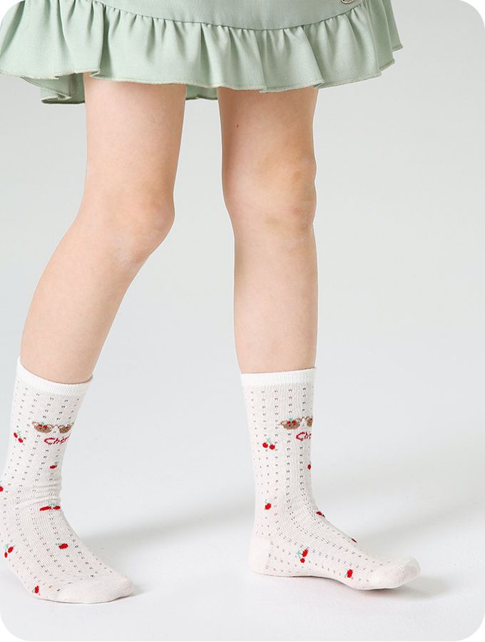 櫻桃兔子蝴蝶結木耳邊網眼中筒棉襪