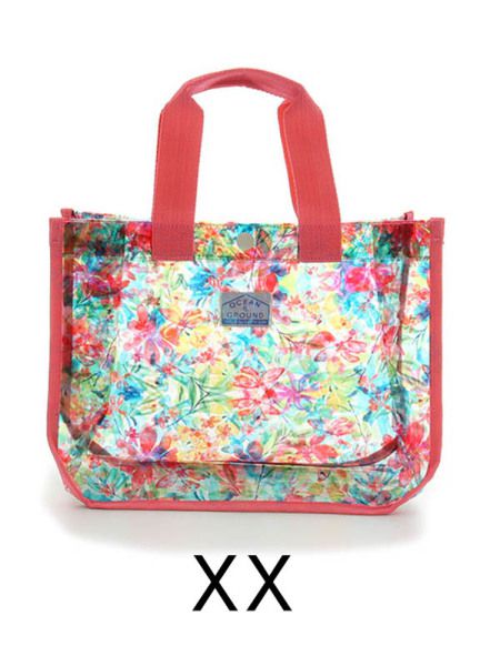 日本 OCEAN&GROUND - 透明PVC防水手提袋-花紋系列-碎花藍 NV (25x33x13.5cm)