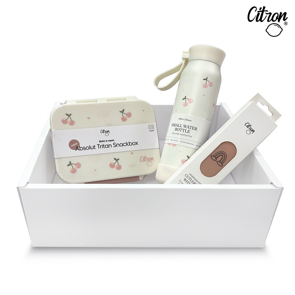 【Citron】頂級餐具禮盒(點心盒+矽膠提把三層保溫瓶350ml+兒童餐具四件組)-多款可選