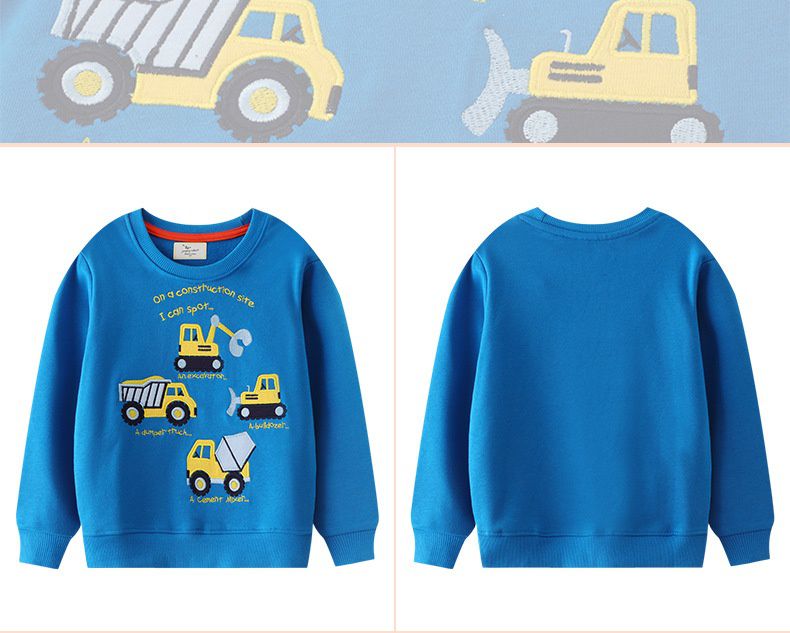 Jumping meters - 假兩件圓領棉質長袖上衣-刺繡挖掘機-深藍色