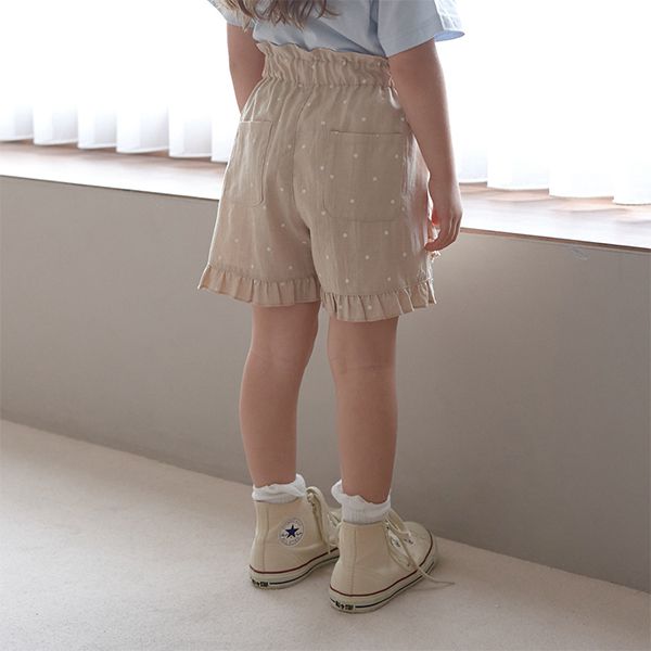 日本 Lycee mine - 可愛滿點荷葉摺邊短褲-格紋-草綠