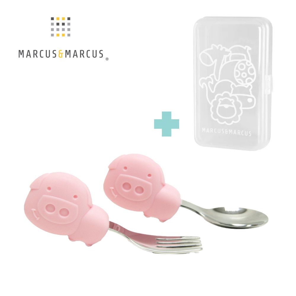 動物樂園寶寶手握訓練叉匙含盒-粉紅豬(粉)