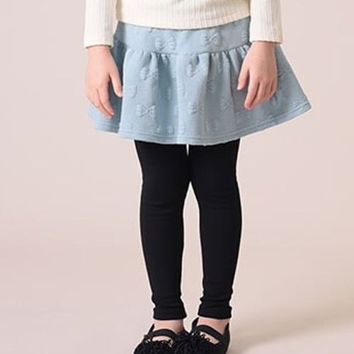 日本 TORIDORY - 極暖彈性裏起毛內搭褲裙-立體蝴蝶結-水藍