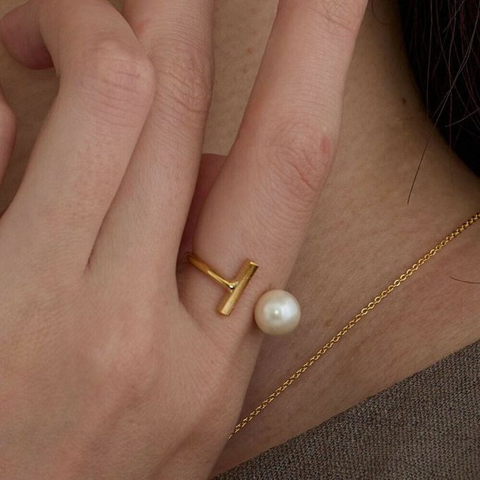 日本 Melody Accessory - [樂天No.1]高雅質感珍珠擁抱戒指-長條