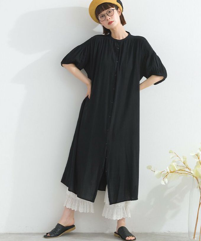 日本 Lupilien - 100%印度棉 輕盈巴里紗襯衫洋裝-淺卡其