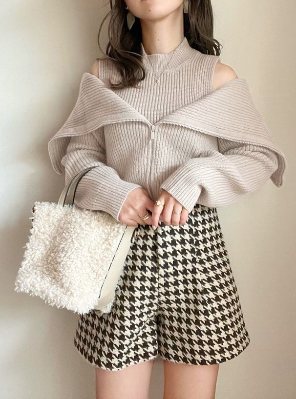 日本 GRL - 露肩羅紋兩件式針織上衣-淺米 (F)