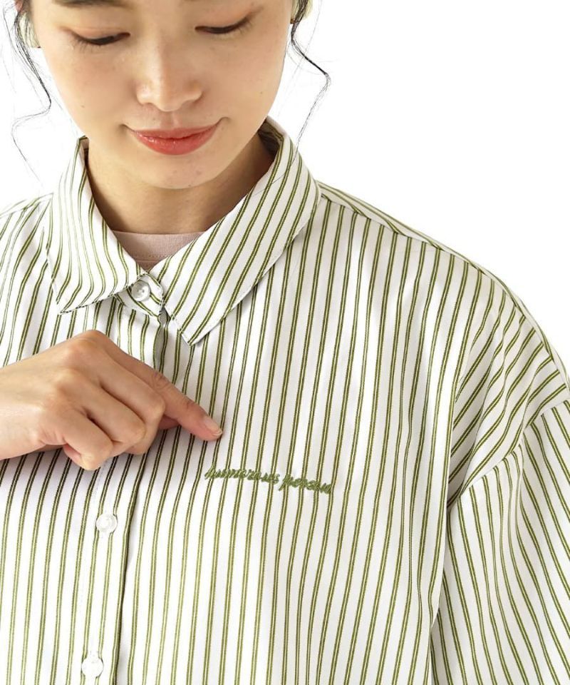 日本 zootie - 男孩風直條紋短袖襯衫-青草綠