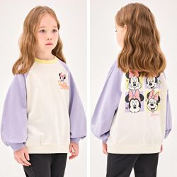 韓國 Jelispoon - (聯名款)卡通四格圖印長袖大學T-米白X淡紫