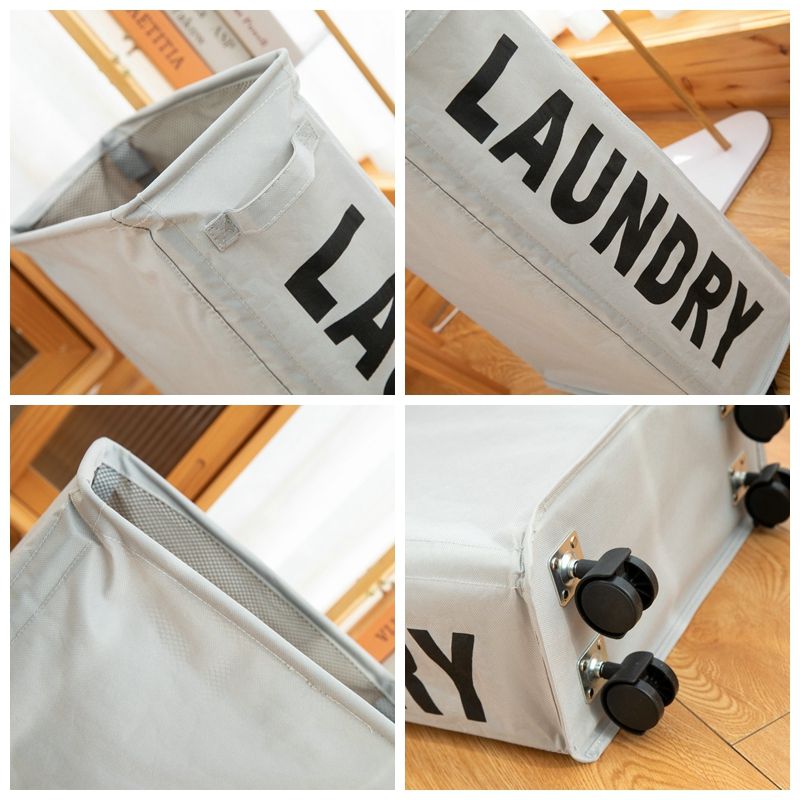 Vanibaby - 北歐風牛津布髒衣籃洗衣籃-附滾輪-白色