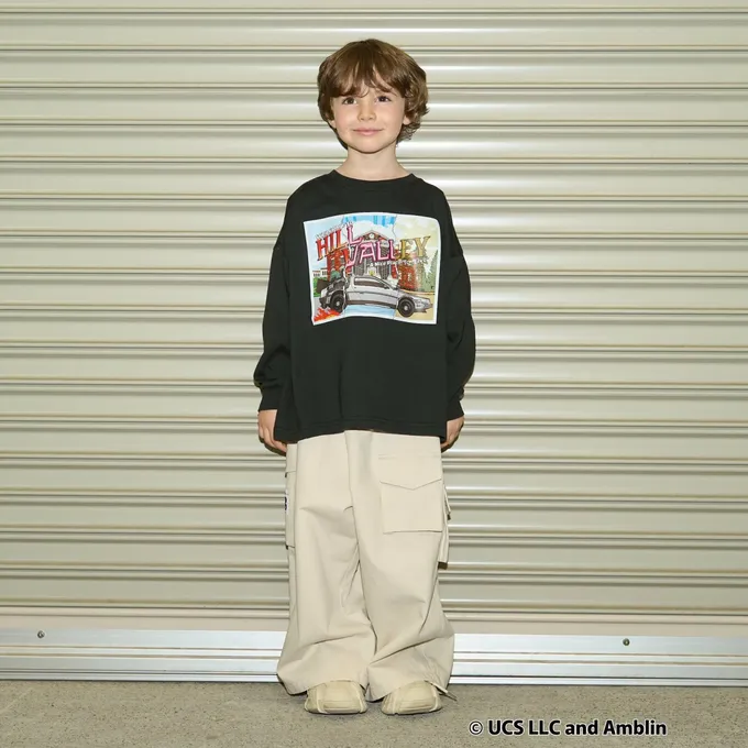 日本 b-ROOM - 聯名款 印花長袖上衣-回到未來電影場景-黑