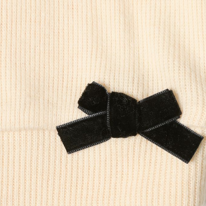 akachan honpo - 高領下擺蝴蝶結T恤-米白色