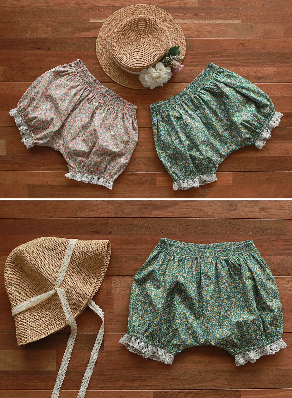 韓國 PuellaFLO - 碎花蕾絲燈籠褲-綠