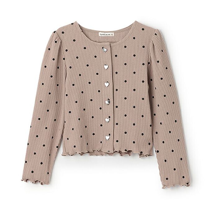 日本 Lycee mine - 愛心鈕扣羅紋針織薄外套-焦糖棕