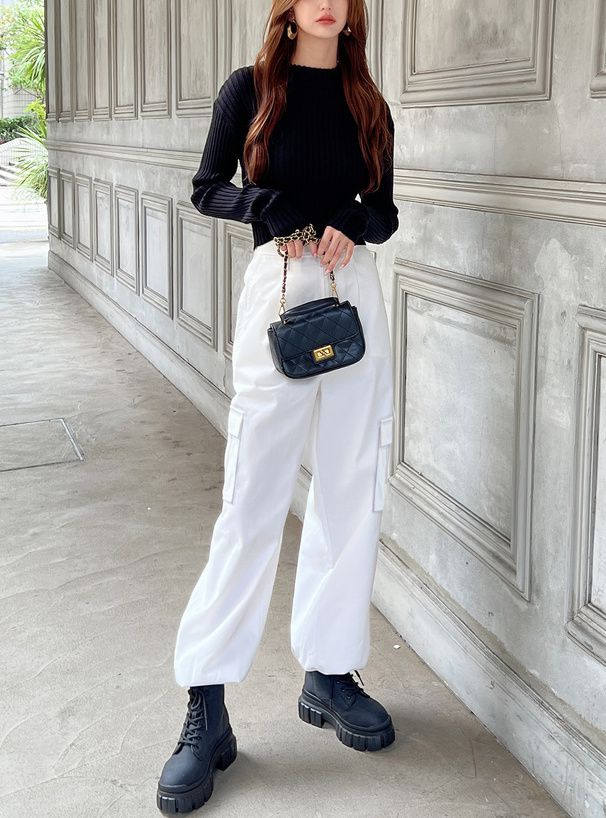 日本 GRL - 百搭顯瘦美式工裝褲-軍綠