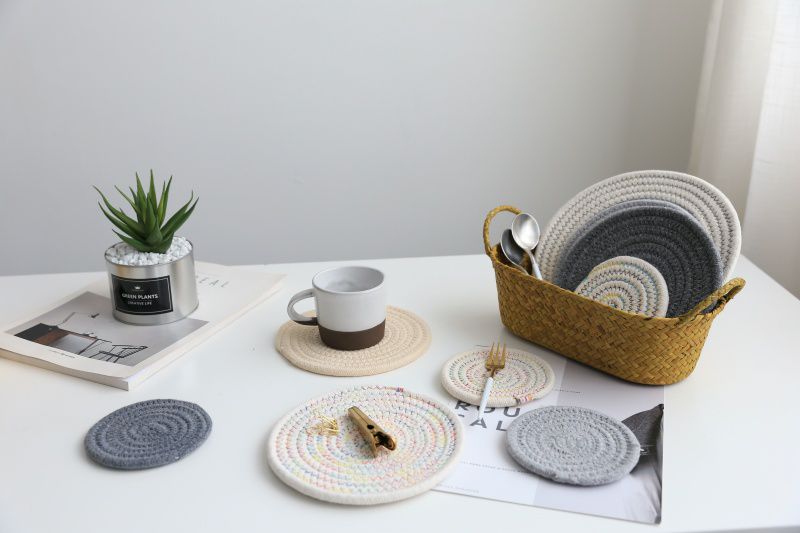 日系感編織隔熱墊-黃麻色