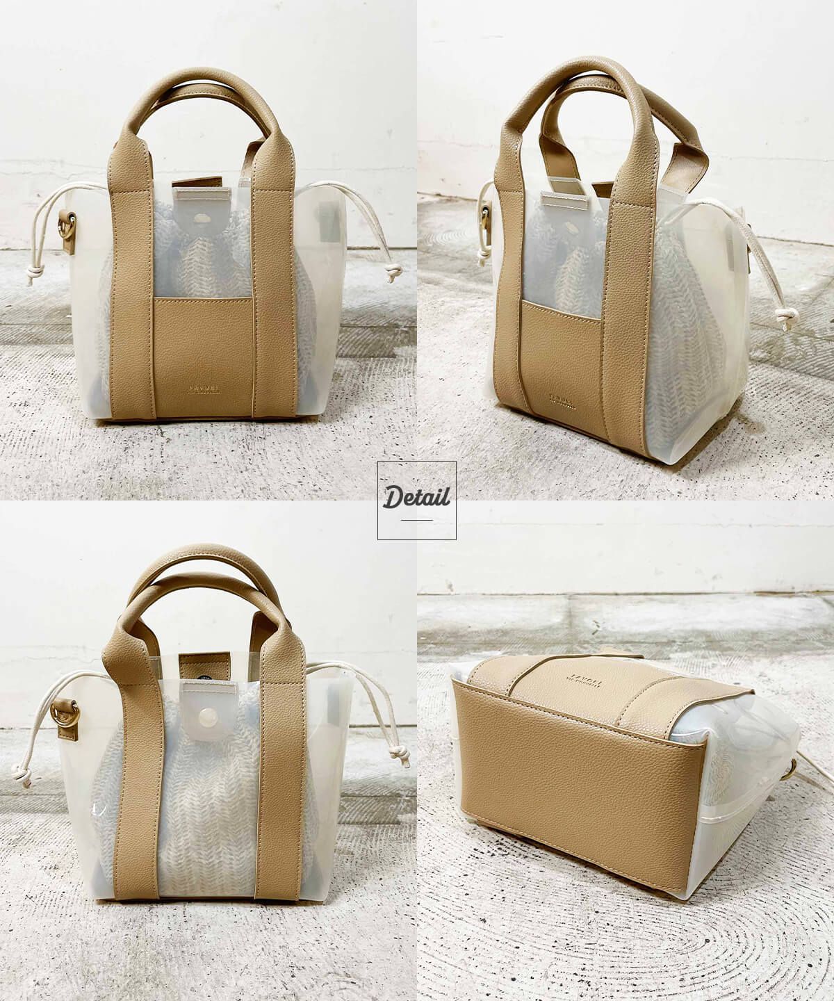 日本服飾代購 - 2way異材質拼接半透明手提包/肩背包/子母包-黑 (18x24x12cm)