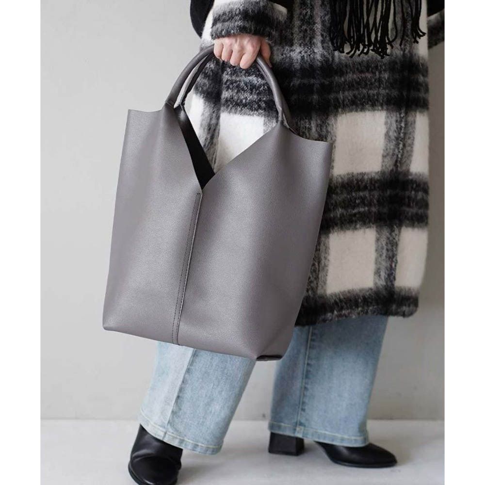 俐落V型整潔感大容量手提包-灰