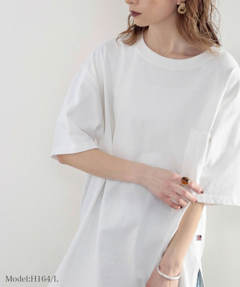 日本 Classical Elf - 100%美國棉厚磅落肩長版短袖上衣-藍綠