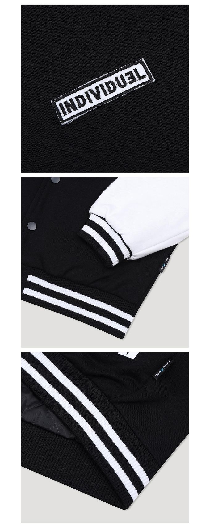 韓國 INDIVIDUEL - 品牌徽章排釦棒球外套-黑