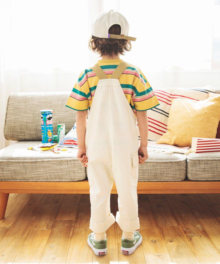 日本 BREEZE - 時髦工裝風可調長度吊帶褲-奶油白