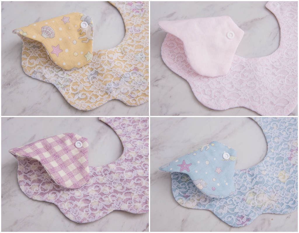 la petite Citron - 花朵造型蕾絲二重紗 雙面手工圍兜兜-點點海軍藍 (Ｆ)-客製化英文名限8字或中文3字內