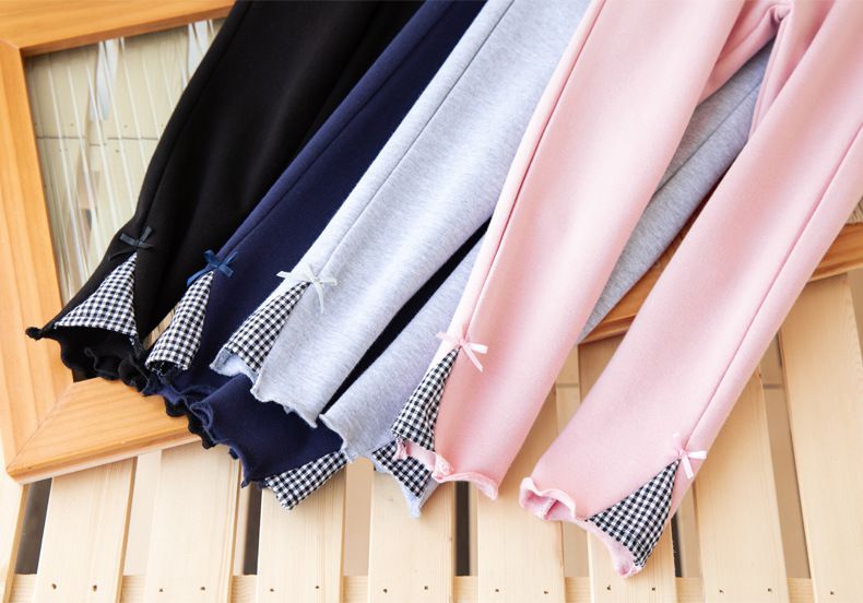 FANMOU - 九分內搭褲-格紋木耳邊-灰色