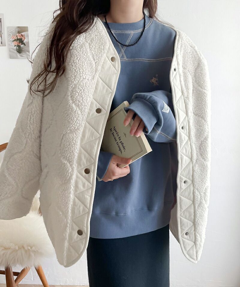 日本 Classical Elf - 寬版絎縫短絨毛呢外套-黑