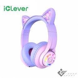 iClever - BTH13 炫光無線兒童耳機-漸層粉-閃耀貓耳造型與多段式聽力保護