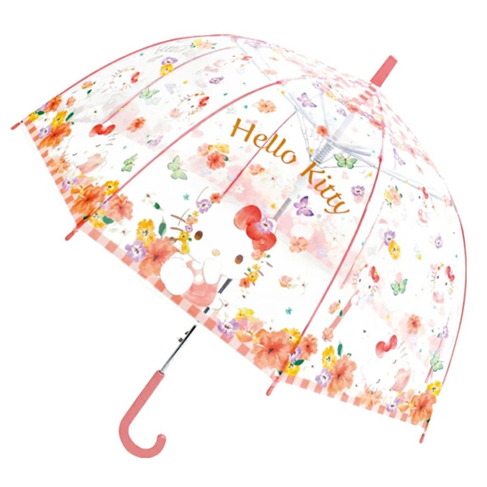 小孩最愛印花透明直傘-花朵kitty-粉紅 (親骨55cm)