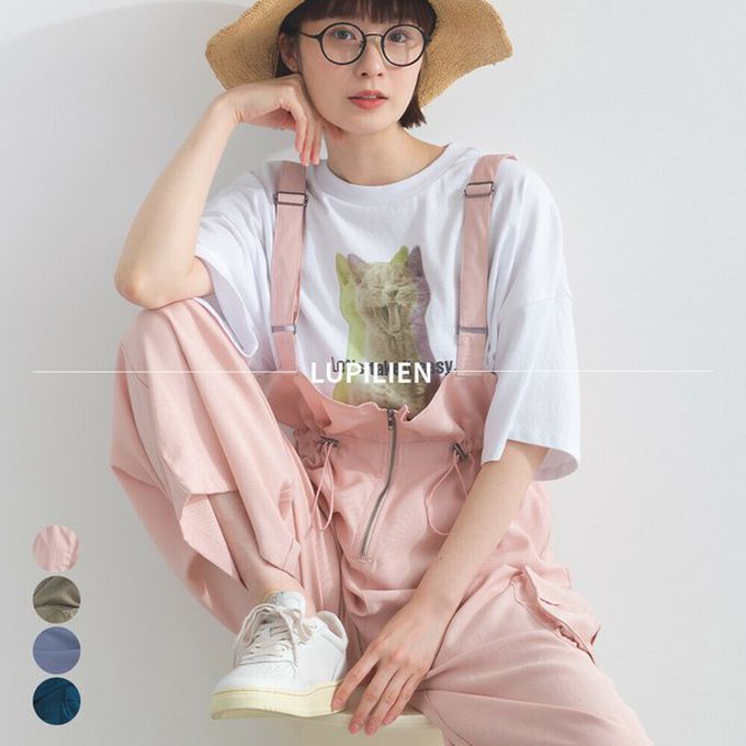 日本 Lupilien - 柔軟可愛抽繩束腰工裝風吊帶褲-卡其棕