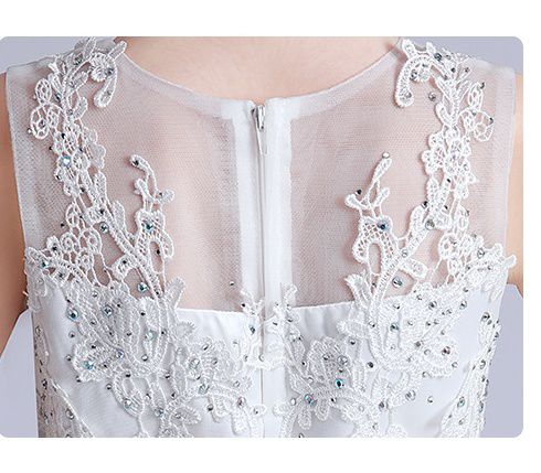 蕾絲網紗無袖澎澎紗裙-亮片小花-白色