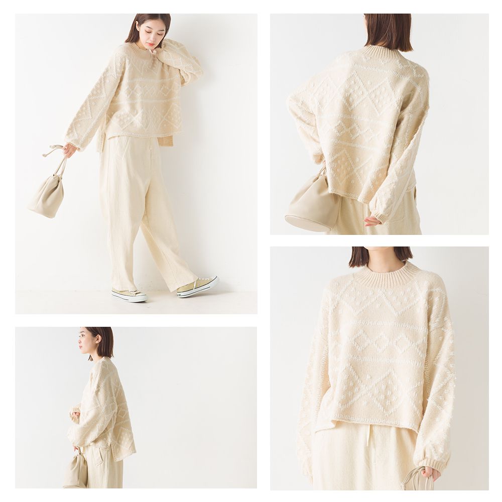 日本 OMNES - 歐風圖騰柔軟針織毛衣-石墨灰