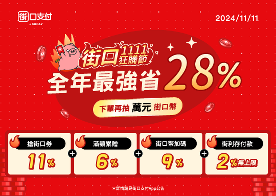 街口支付 11月｜街口11.11狂購節，全年最狂28%