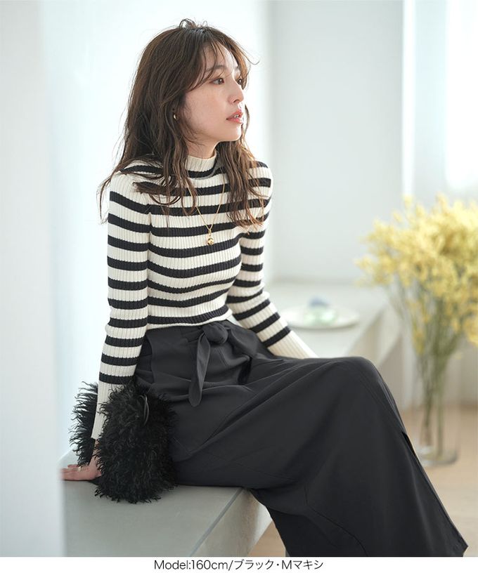 日本 Kobe Lettuce - 可愛扭結修飾彈力開叉長裙-(可選長度)-炭灰