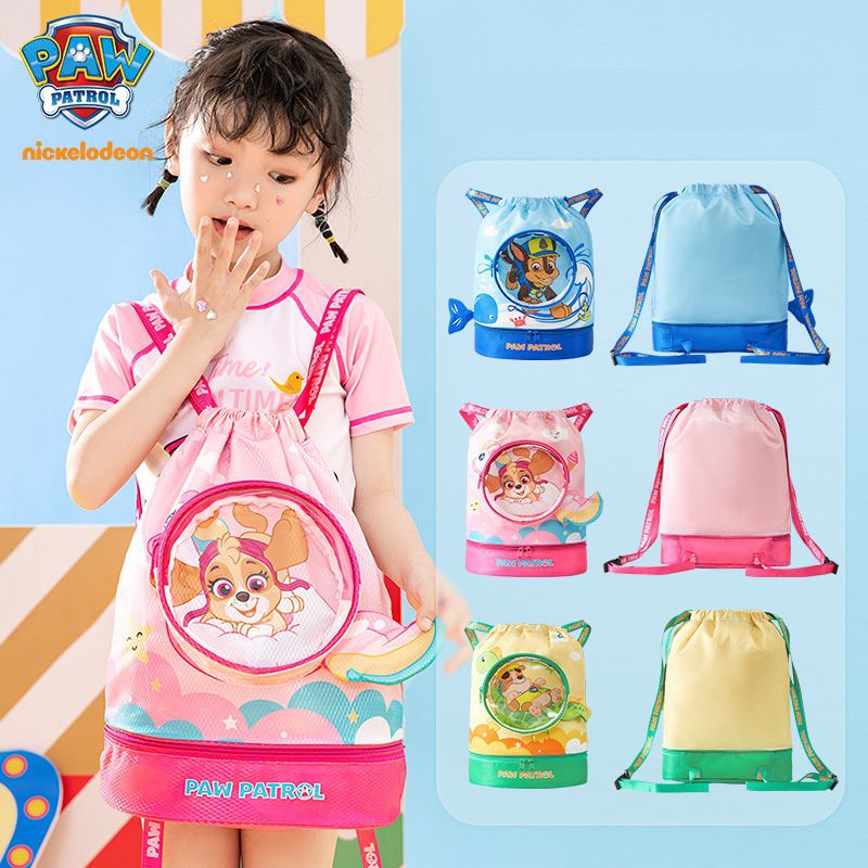 乾濕分離兒童游泳包-卡通人物阿奇+鯨魚-藍色 (27×14×40cm)