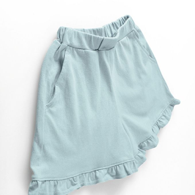 日本 BRANSHES - 純棉荷葉邊女孩印花短褲-滿版小花-灰黑