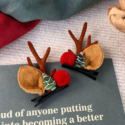 聖誕節鹿角造型兒童髮夾-聖誕樹-棕色