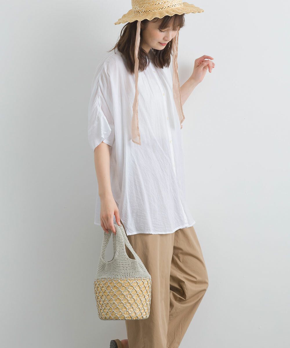 日本女裝代購 - 100%印度棉 質感百搭落肩短袖襯衫-經典黑