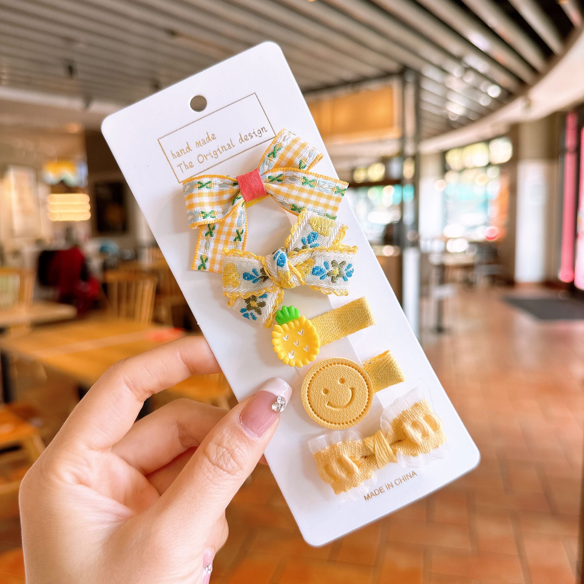 超萌不傷髮布藝髮夾(5入組)-女孩-咖啡色