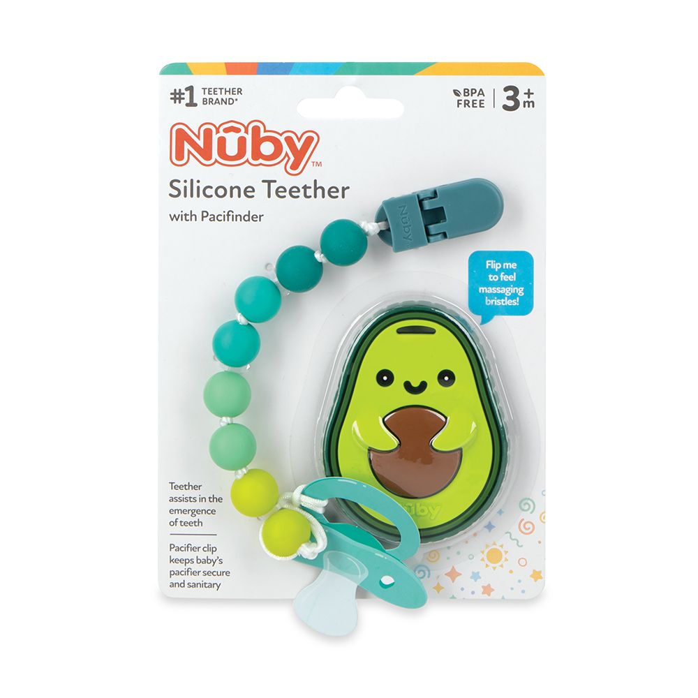 Nuby - 造型矽膠固齒奶嘴鍊組-酪梨
