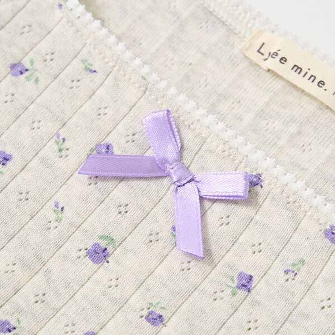 日本 Lycee mine - 100%棉 印花蕾絲滾邊短袖上衣-燕麥灰