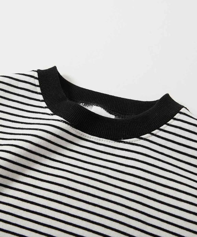 日本 devirock - 裏起毛 百搭條紋大學長袖上衣-紫