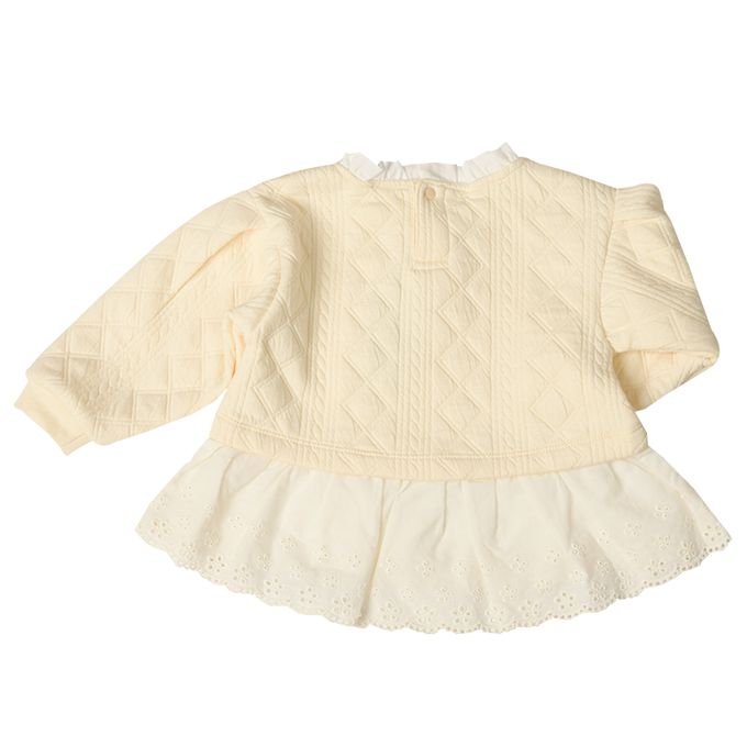 akachan honpo - 長袖鋪棉休閒上衣-下擺蕾絲-象牙白色